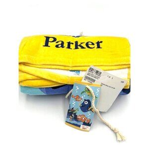 NWT Finding Nemo Kids Yellow Hooded Towel w/"Parker" Name Embroidery & UPF 50+